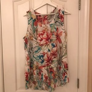 Floral sleeveless blouse with pleated trim
